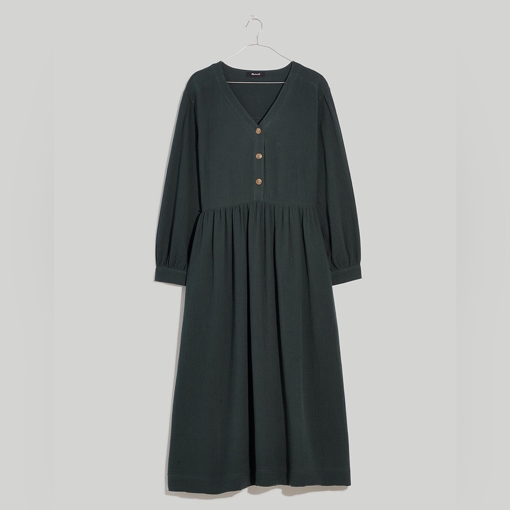 Madewell Lightspun Button-Front Midi Dress - NEW